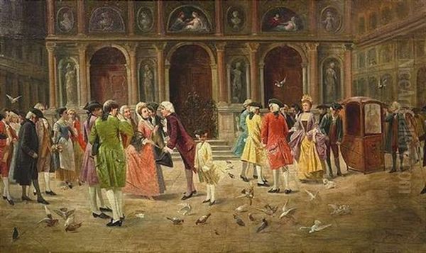 Eine Galante Gesellschaft Trifft Sich Vor Einer Kirche Oil Painting by August Hermann Knoop