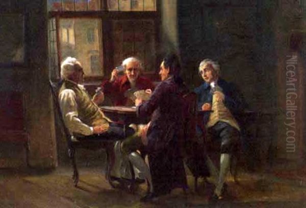 Kartenspieler Oil Painting by August Hermann Knoop