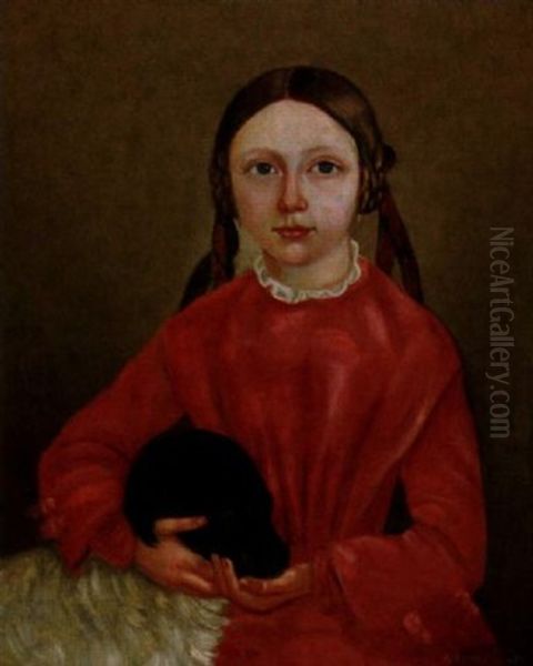 Kleines Madchen Mit Hund Oil Painting by August Hermann Knoop