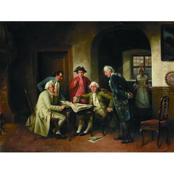 Studying The Charts Oil Painting by August Hermann Knoop