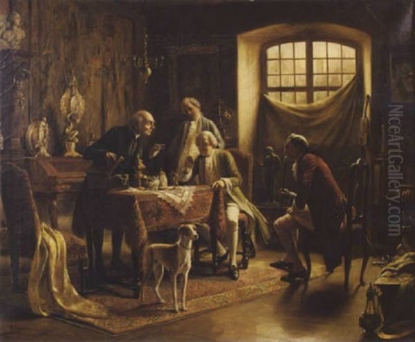 An Interior With Figures Oil Painting by August Hermann Knoop