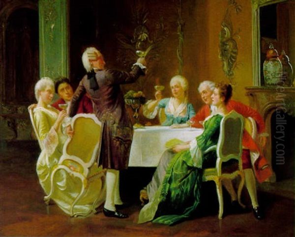 Rokokogesellschaft Beim Wein Oil Painting by August Hermann Knoop