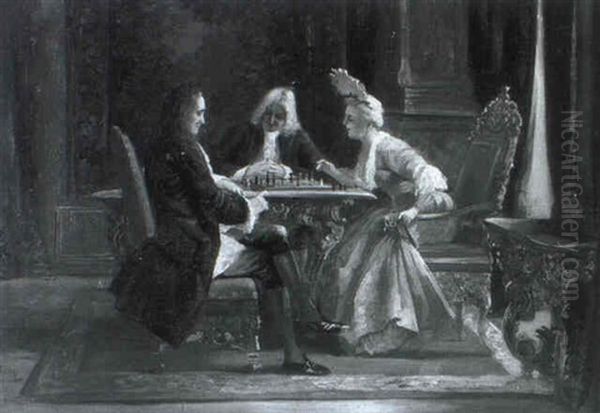 Beim Schachspiel Oil Painting by August Hermann Knoop