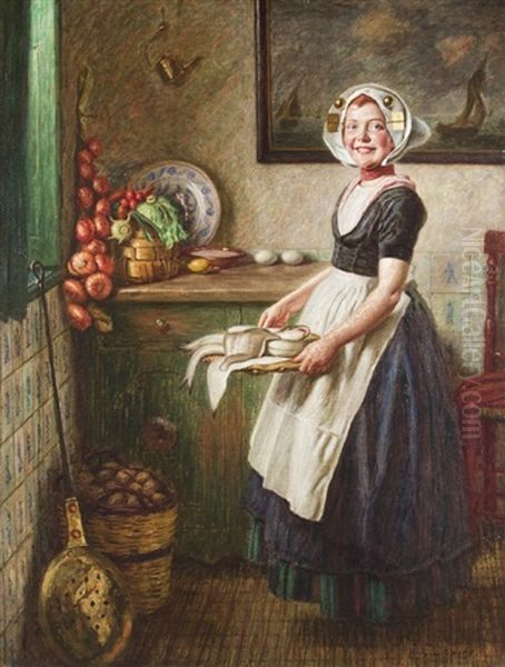 Dutch Girl Oil Painting by Hermann Knopf