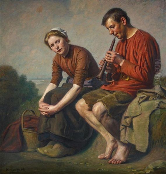 Hollandisches Paar Beim Flotenspiel Oil Painting by Hermann Knopf