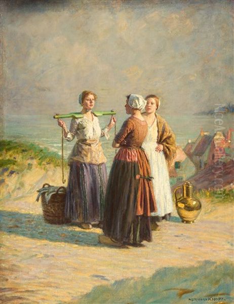 Drei Junge Fischerfrauen In Hollandischer Dunenlandschaft Oil Painting by Hermann Knopf