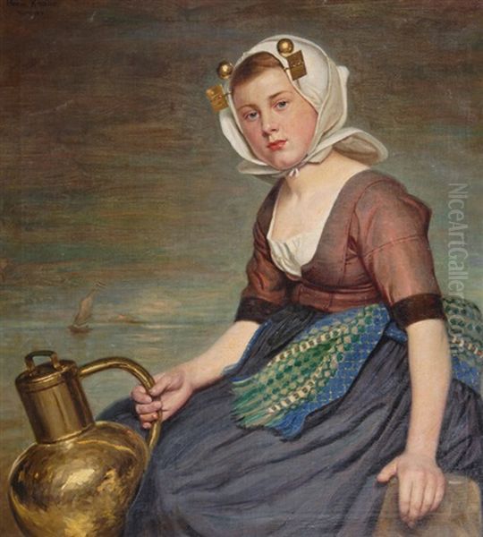 Young Woman In Zeeland Costume Oil Painting by Hermann Knopf