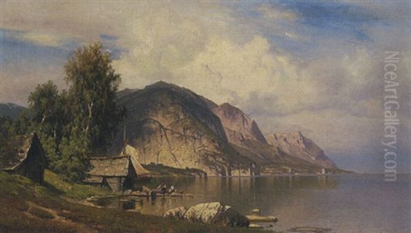 Fjordlandschaft Mit Fischerhutten Oil Painting by Hugo Knorr