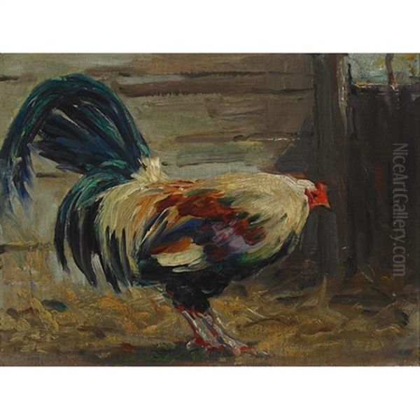 Rooster In The Barn Oil Painting by Elizabeth Annie Mcgillivray Knowles