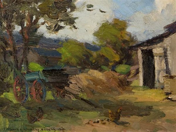 Barnyard Scene Oil Painting by Elizabeth Annie Mcgillivray Knowles