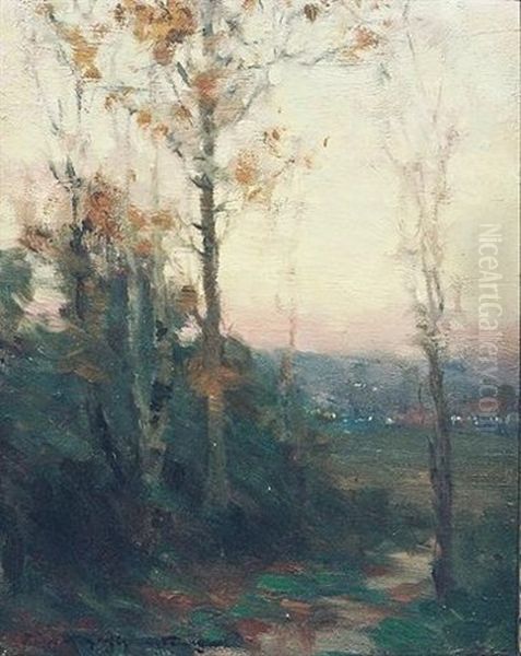 Sunrise Over A Rural Village Oil Painting by Elizabeth Annie Mcgillivray Knowles