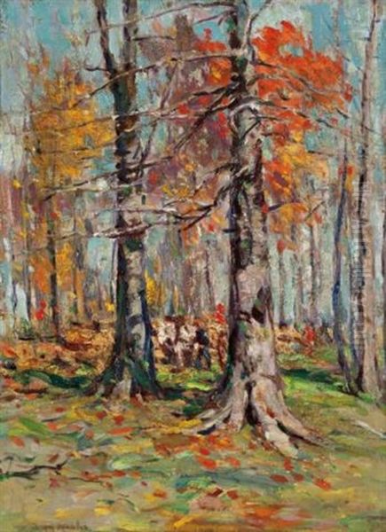 Hauling Cordwood, Autumn Oil Painting by Farquhar McGillivray Strachen Knowles