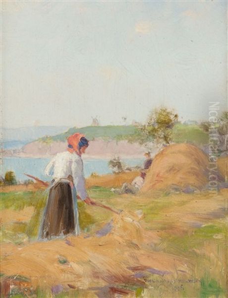 Haymaking, Brittany Oil Painting by Farquhar McGillivray Strachen Knowles