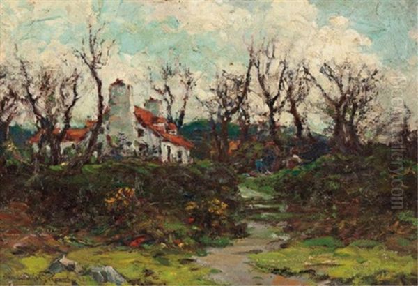 A Country Home Oil Painting by Farquhar McGillivray Strachen Knowles