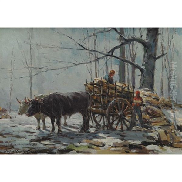 Loading The Wagon, Winter Oil Painting by Farquhar McGillivray Strachen Knowles