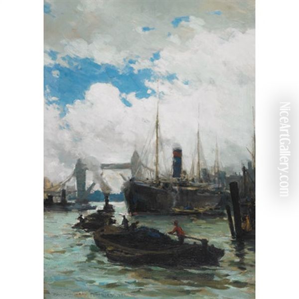 Shipping On The Thames Oil Painting by Farquhar McGillivray Strachen Knowles