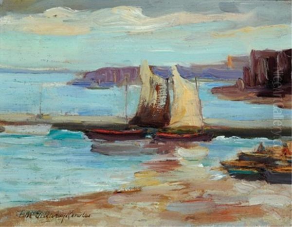 Boats By A Jetty Oil Painting by Farquhar McGillivray Strachen Knowles