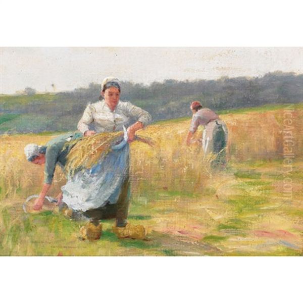 In A Wheatfield (study) Oil Painting by Farquhar McGillivray Strachen Knowles