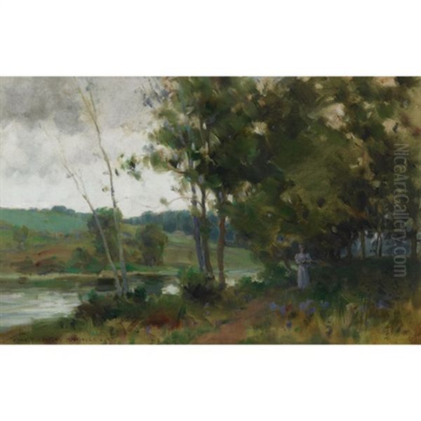 Young Lady In A Pastoral Landscape Oil Painting by Farquhar McGillivray Strachen Knowles