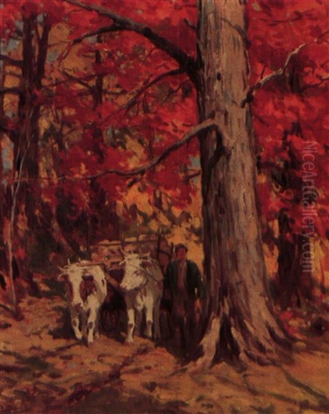 Oxen Team In The Fall Oil Painting by Farquhar McGillivray Strachen Knowles