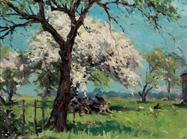 Apple Orchard In Bloom, The Taylor Farm, Granton, Ontario Oil Painting by Farquhar McGillivray Strachen Knowles