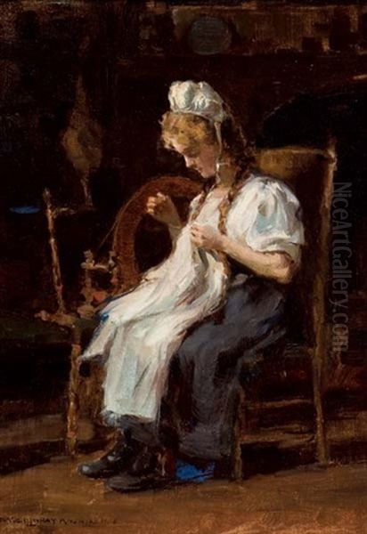 Sewing Oil Painting by Farquhar McGillivray Strachen Knowles