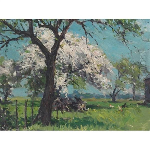 Apple Orchard In Bloom, The Taylor Farm, Granton, Ontario Oil Painting by Farquhar McGillivray Strachen Knowles