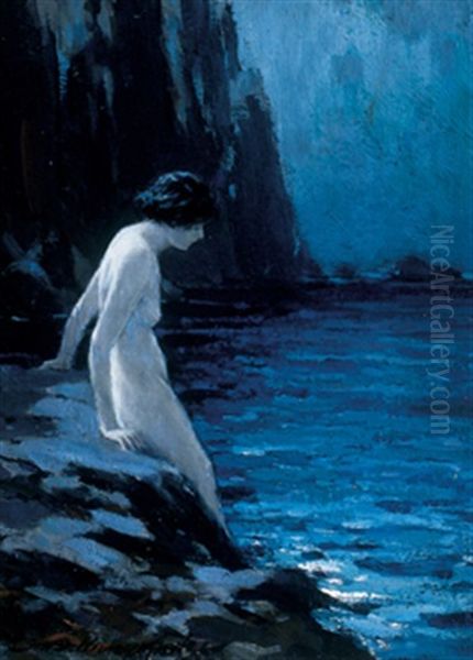 Nude Female Bather, Moonlight Oil Painting by Farquhar McGillivray Strachen Knowles