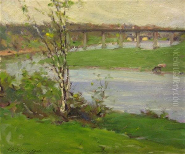 St. Mary's Bridge, St. Mary, Ont. Oil Painting by Farquhar McGillivray Strachen Knowles