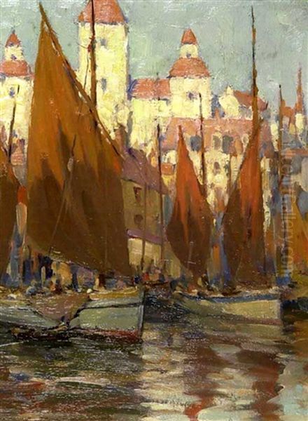 Harbour Scene Oil Painting by Farquhar McGillivray Strachen Knowles