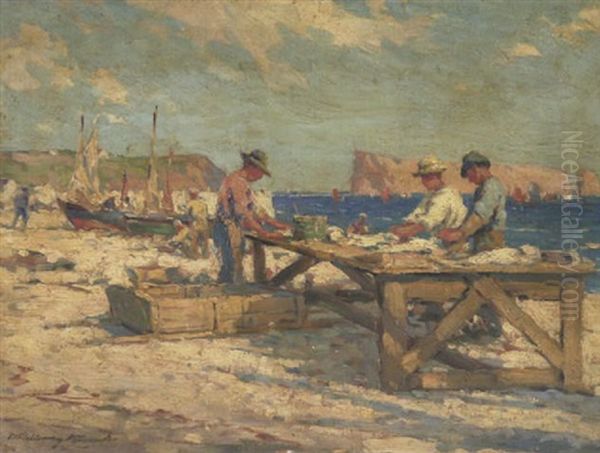 Fisher Folk Of Perce, Quebec Oil Painting by Farquhar McGillivray Strachen Knowles