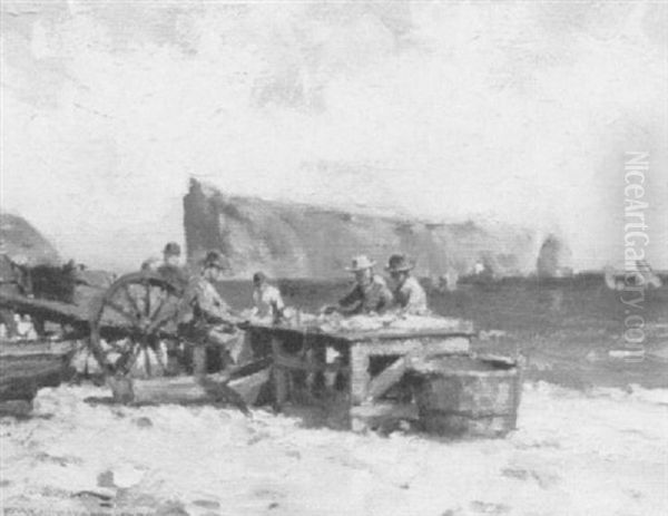 Fishermen On Shore, Near Perce Rock Oil Painting by Farquhar McGillivray Strachen Knowles