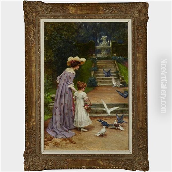 Feeding The Doves Oil Painting by George Sheridan Knowles