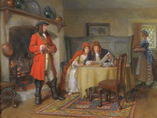 Interior Scene With A Lady And Gentleman Seated On A Bench Oil Painting by George Sheridan Knowles