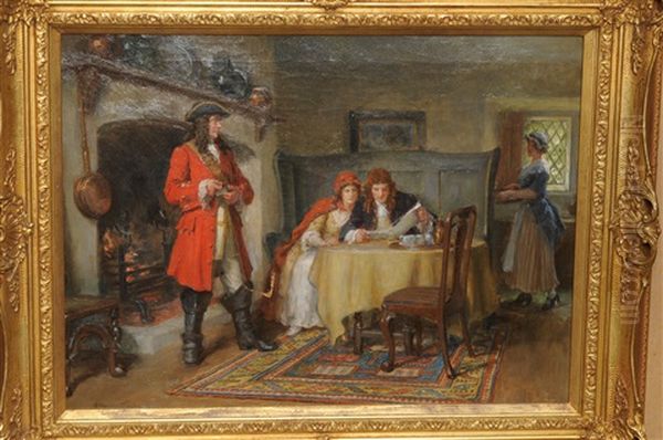 Interior Scene With A Lady And Gentleman Seated On A Bench Oil Painting by George Sheridan Knowles