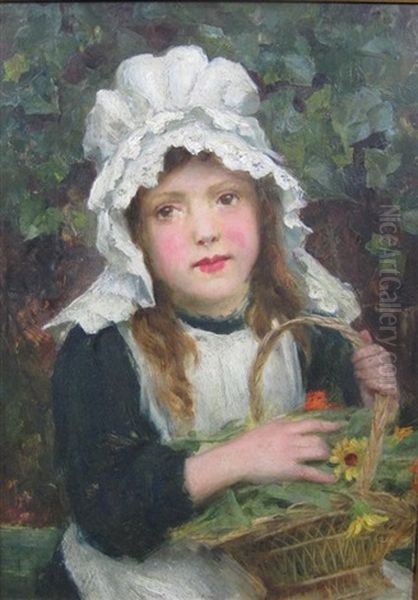 A Girl Holding A Basket Oil Painting by George Sheridan Knowles