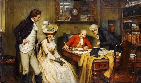 Signing The Marriage Contract Oil Painting by George Sheridan Knowles