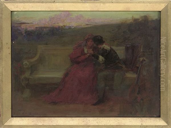 A Sketch Of Lovers At Sunset Oil Painting by George Sheridan Knowles