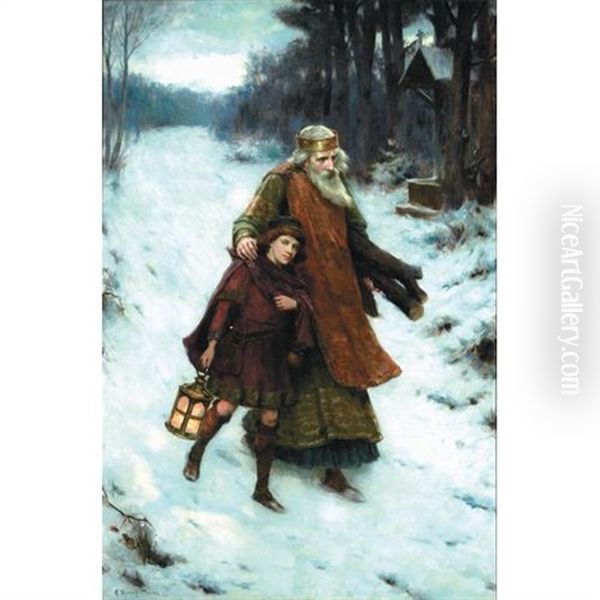 Page And Monarch Forth They Went, Forth They Went Together, Through The Rude Wind's Wild Lament, And The Bitter Weather Oil Painting by George Sheridan Knowles