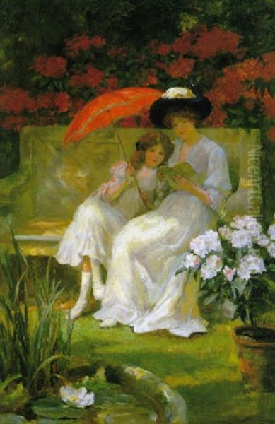 Woman And Child In A Garden Oil Painting by George Sheridan Knowles