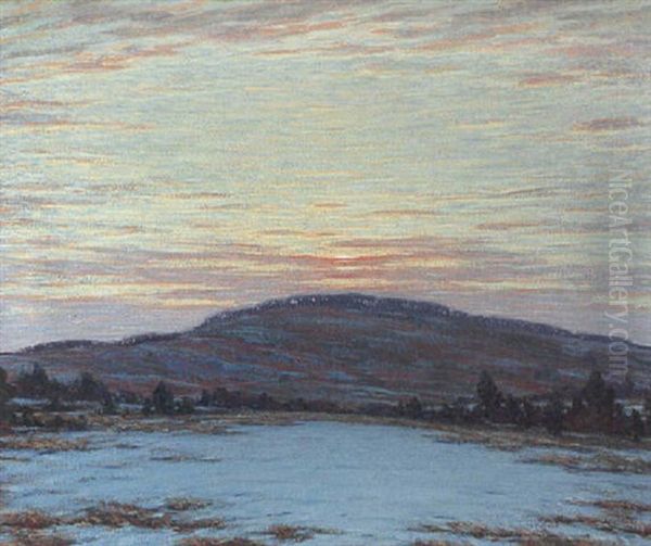 A Winter Sunset Oil Painting by James Knox