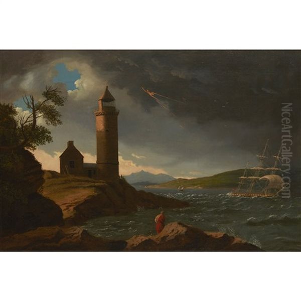 The Cloch Lighthouse During A Storm Oil Painting by John Knox