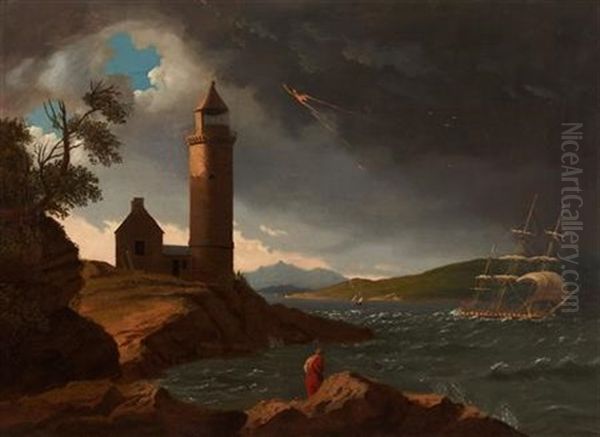 The Cloch Lighthouse During A Storm Oil Painting by John Knox