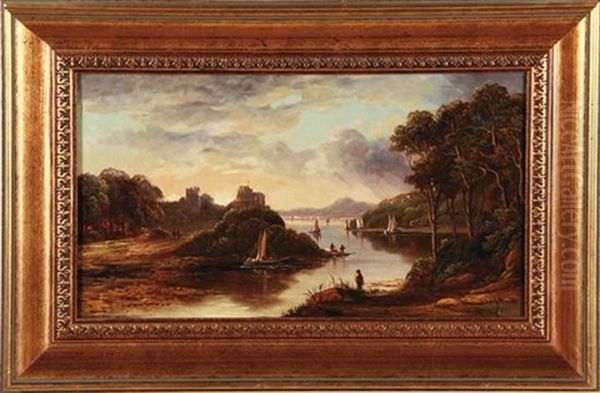 River Landscape With Castle Oil Painting by John Knox