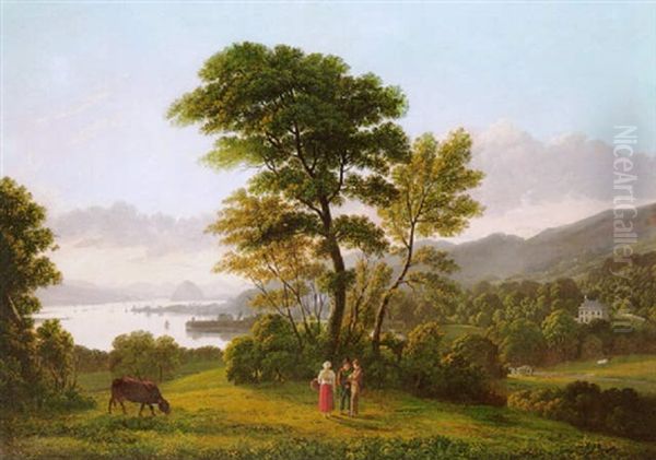 On The Banks Of The River Clyde, Dumbarton Rock In The Distance Oil Painting by John Knox