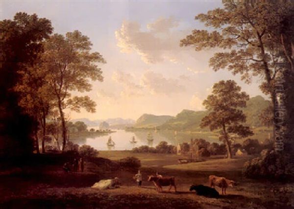 The Clyde From Dunotter Hill, With Greenock, Dumbarton And Lord Blantyre's House Oil Painting by John Knox