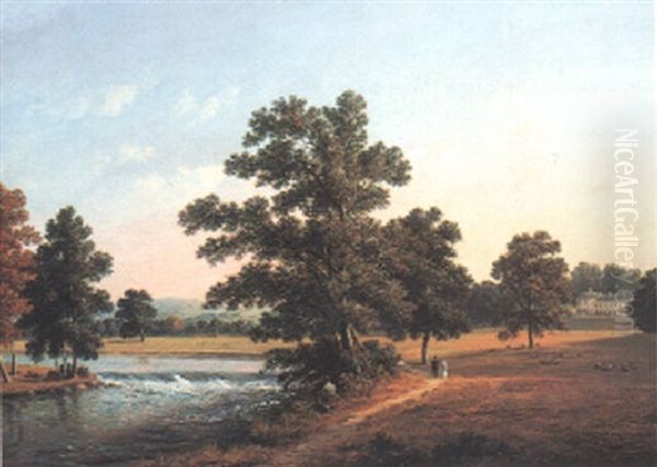 Landcape With Figures Walking In A Park Oil Painting by John Knox