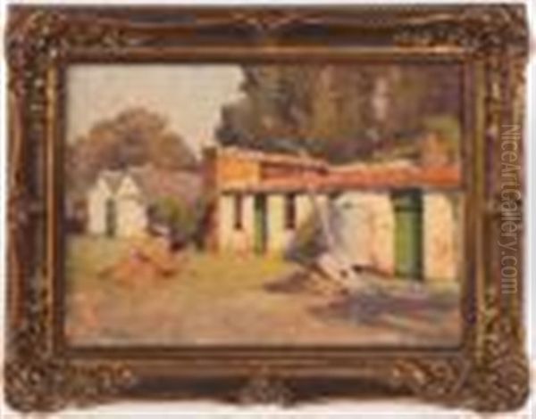 Untitled - Rural Out Buildings Oil Painting by William Dunn Knox