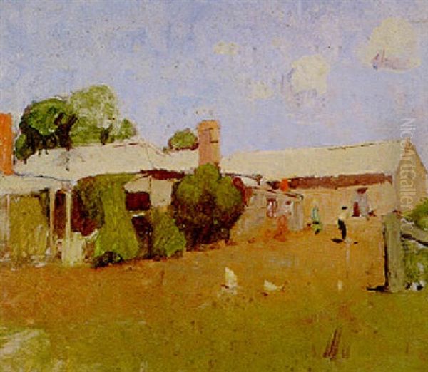 Country Farm Yard Oil Painting by William Dunn Knox