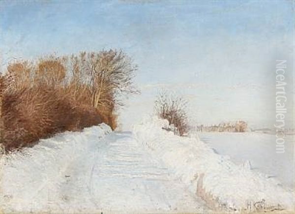 Winter Day In Denmark Oil Painting by Hans Christian Knudsen